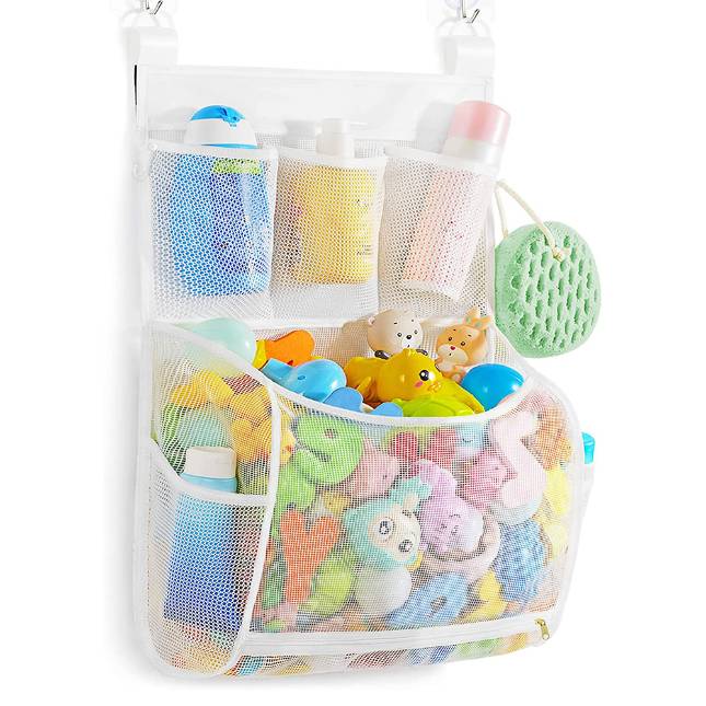 Children's Bathroom Double Mesh Toy Storage Bag Bottom Zipper
