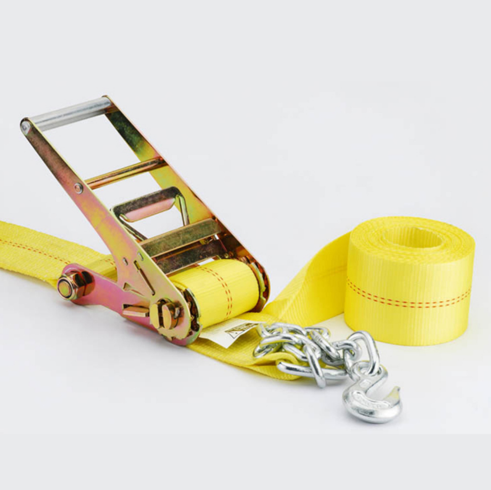 3" x 20' Yellow Ratchet Strap w/ Chain Extensions