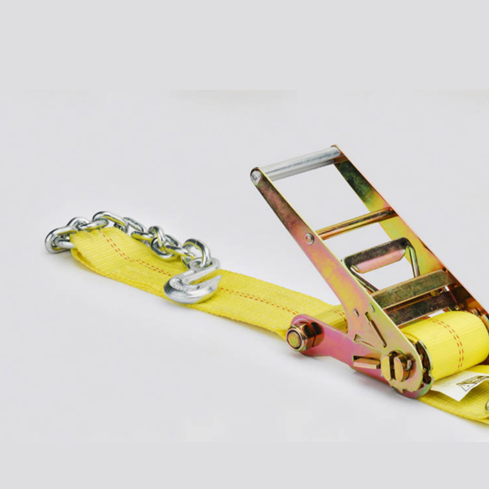 3" x 20' Yellow Ratchet Strap w/ Chain Extensions