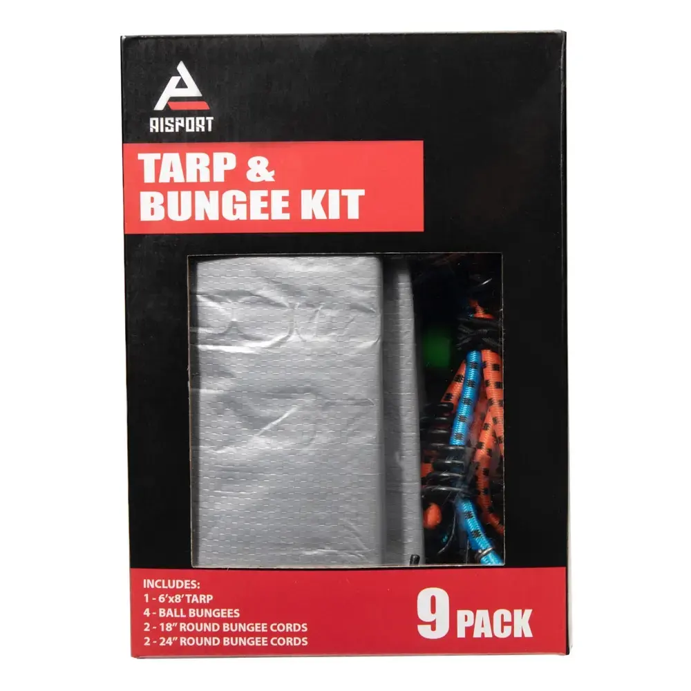 Aisport 9pk Bungee and Polyethylene Tarp Kit with Aluminum Grommets