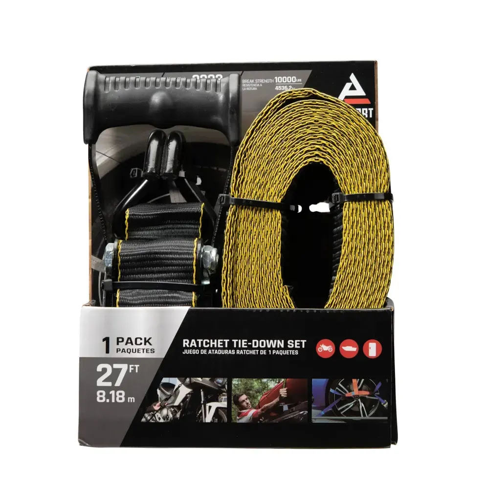 Ratchet Tie-Down Straps with double J Hooks, 2" x 27' Ratchet Straps black | 10,000 Lbs Breaking Strength k