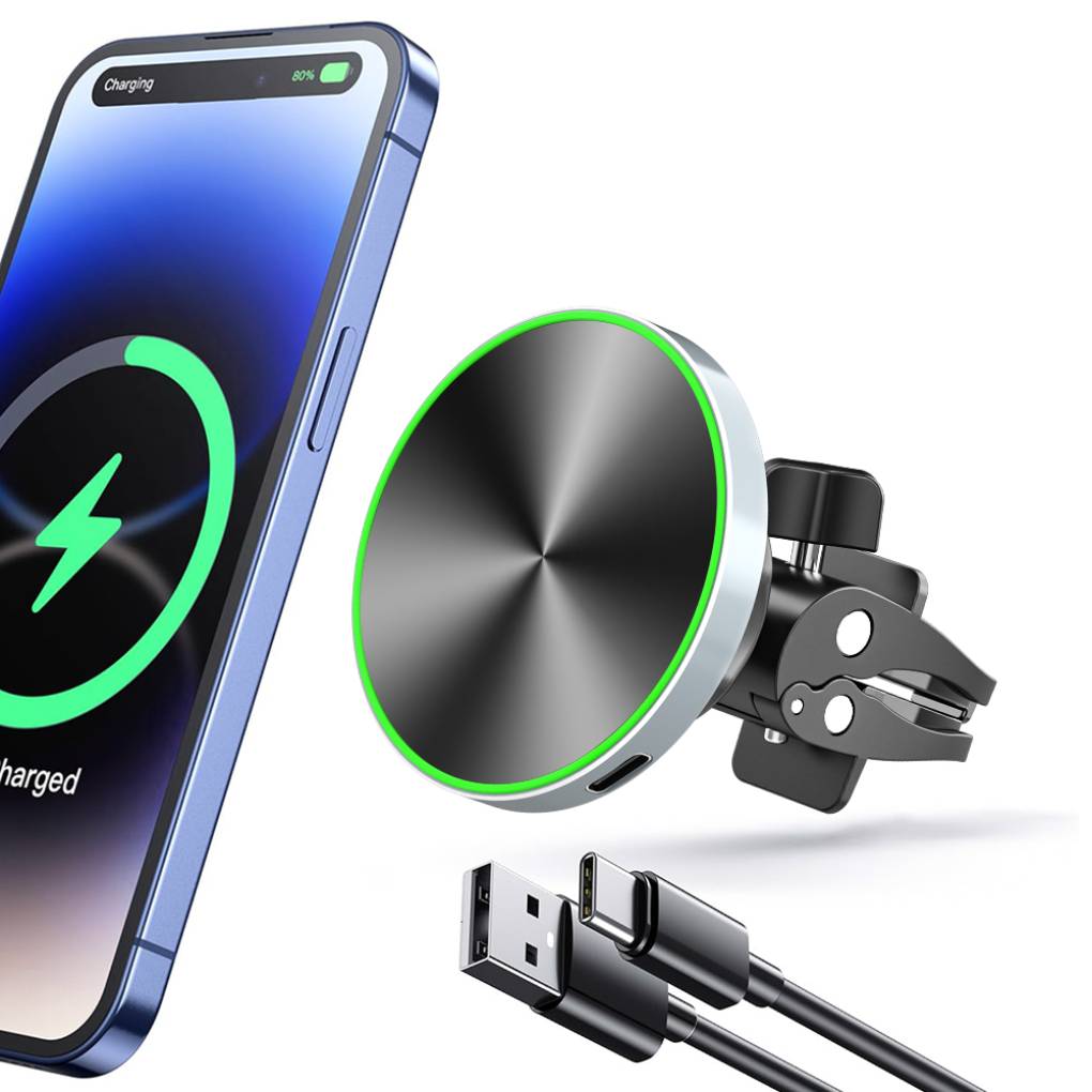 New Aluminum Alloy Strong Magnetic Force Fast Wireless Charger 15W Air Vent Phone Holder