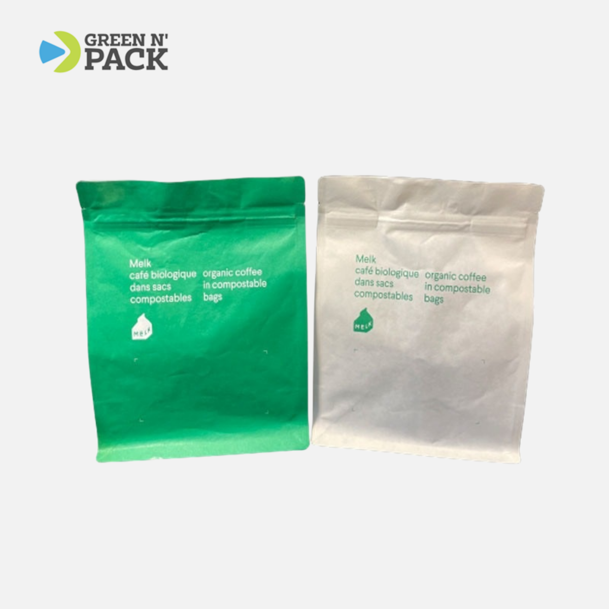 Custom printed kraft compostable empty flat bottom coffee bags with valve and zipper for coffee bean/tea packaging