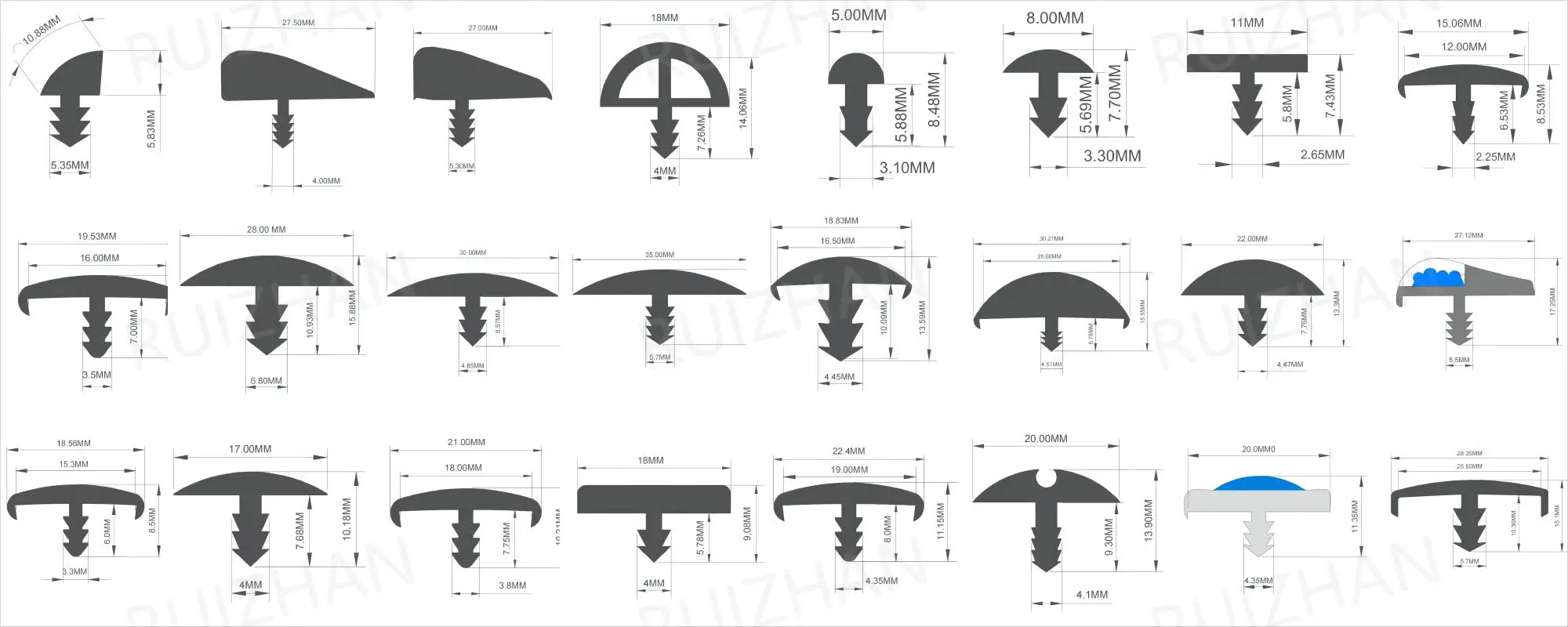 plastic t moulding RUIZHAN size