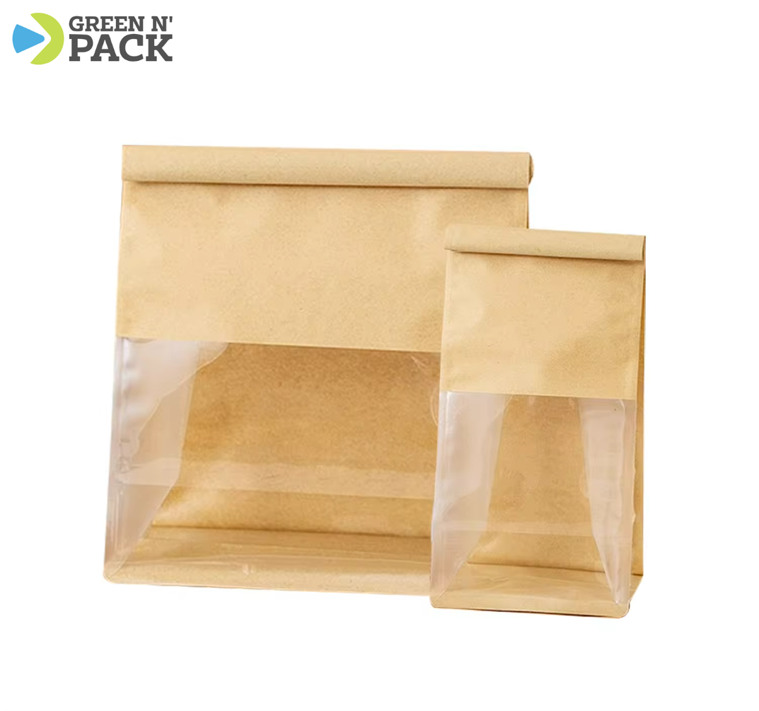 Bakery Bags with Window, Tin Tie Tab Lock Kraft Paper Bags, Cookie Bags Treat Bags, Coffee Bean Bags
