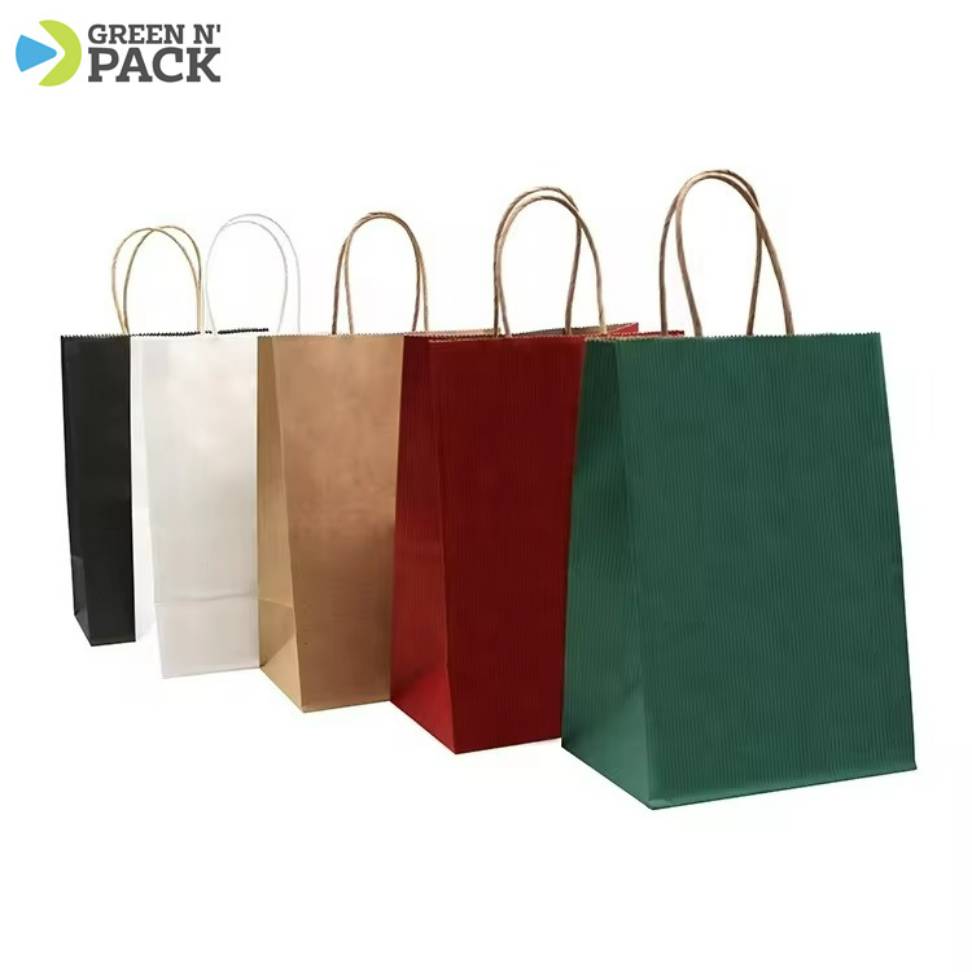 Custom Printed Colorful Kraft Paper Bags Gift Bag with Handles for Wedding Party Craft Retail Packaging,Recycled Twist Handles Shopping Bags