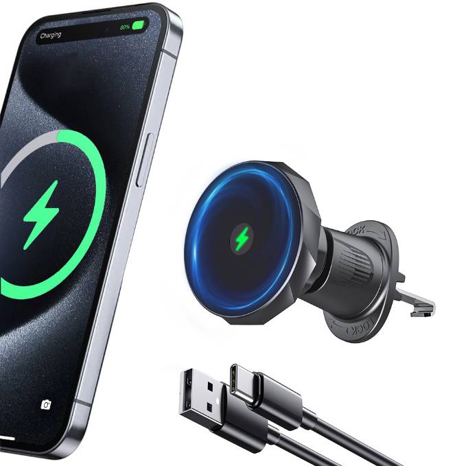 15W Magnetic Fast Wireless Charging Car Wireless Charger With LED Lamp Car Air Vent Wireless Charger For Cell Phone