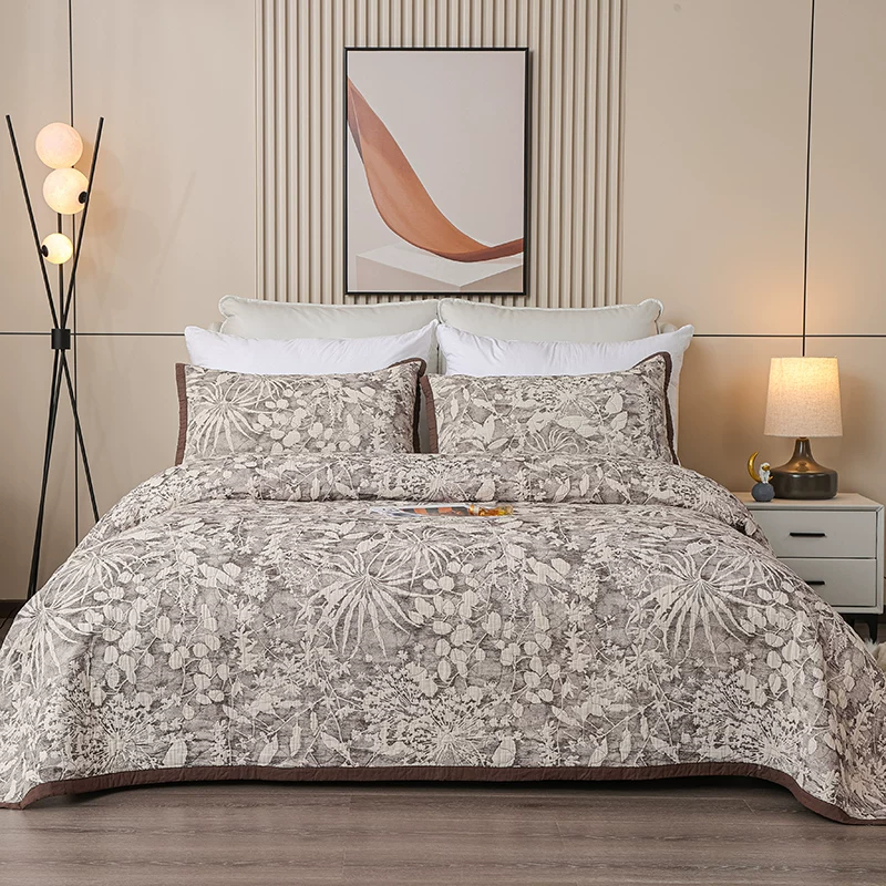 100% Cotton Grey Flower Bedspread