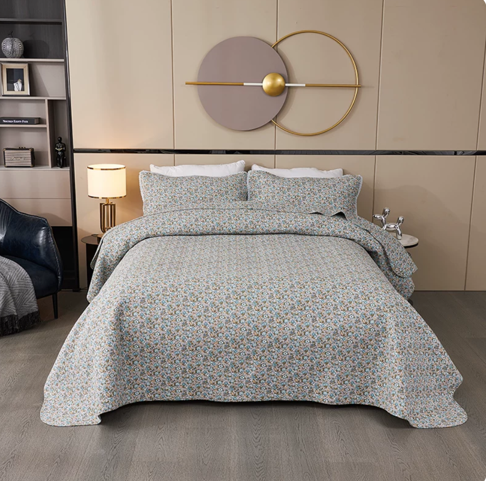 Printed 100% Cotton Grey Flower Bedspread