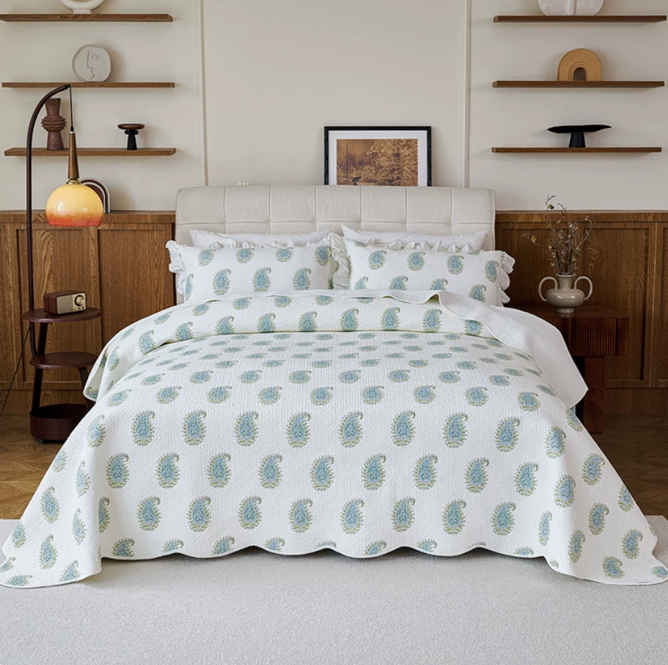 Printed 100% Cotton Green Flower Bedspread