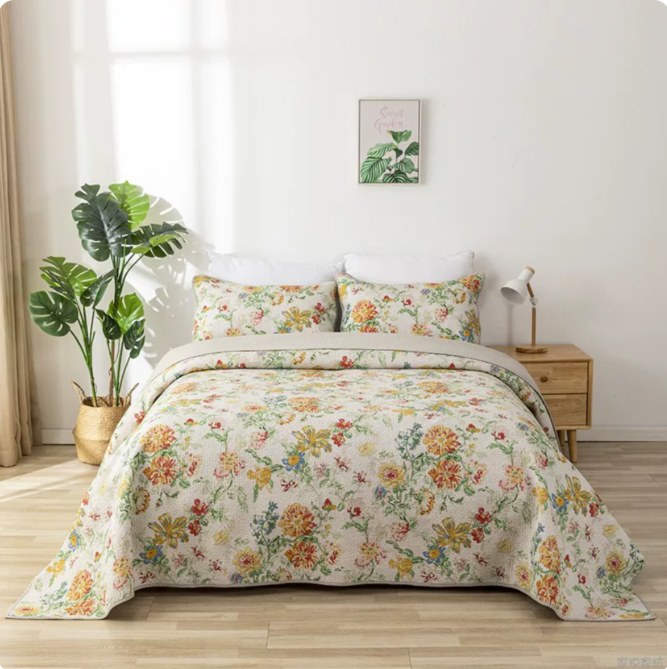 Printed 100% Cotton Green Flower Bedspread