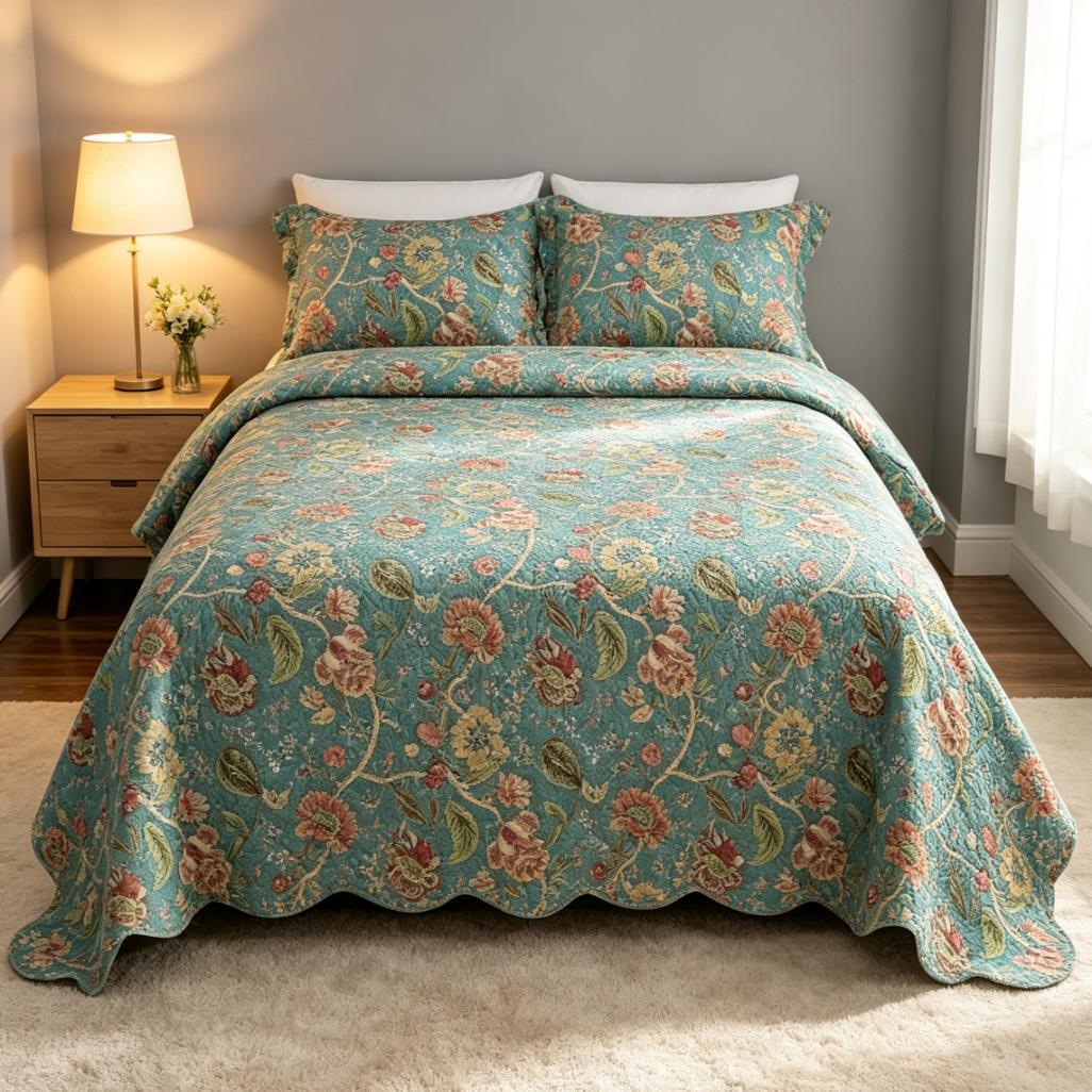 Printed 100% Cotton Green Flower Bedspread