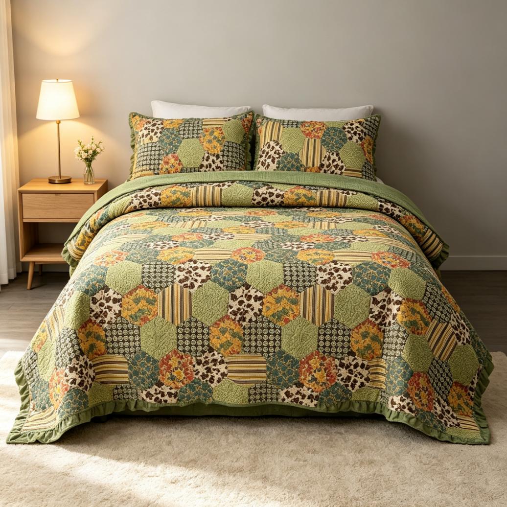 Printed 100% Cotton Green Flower Bedspread