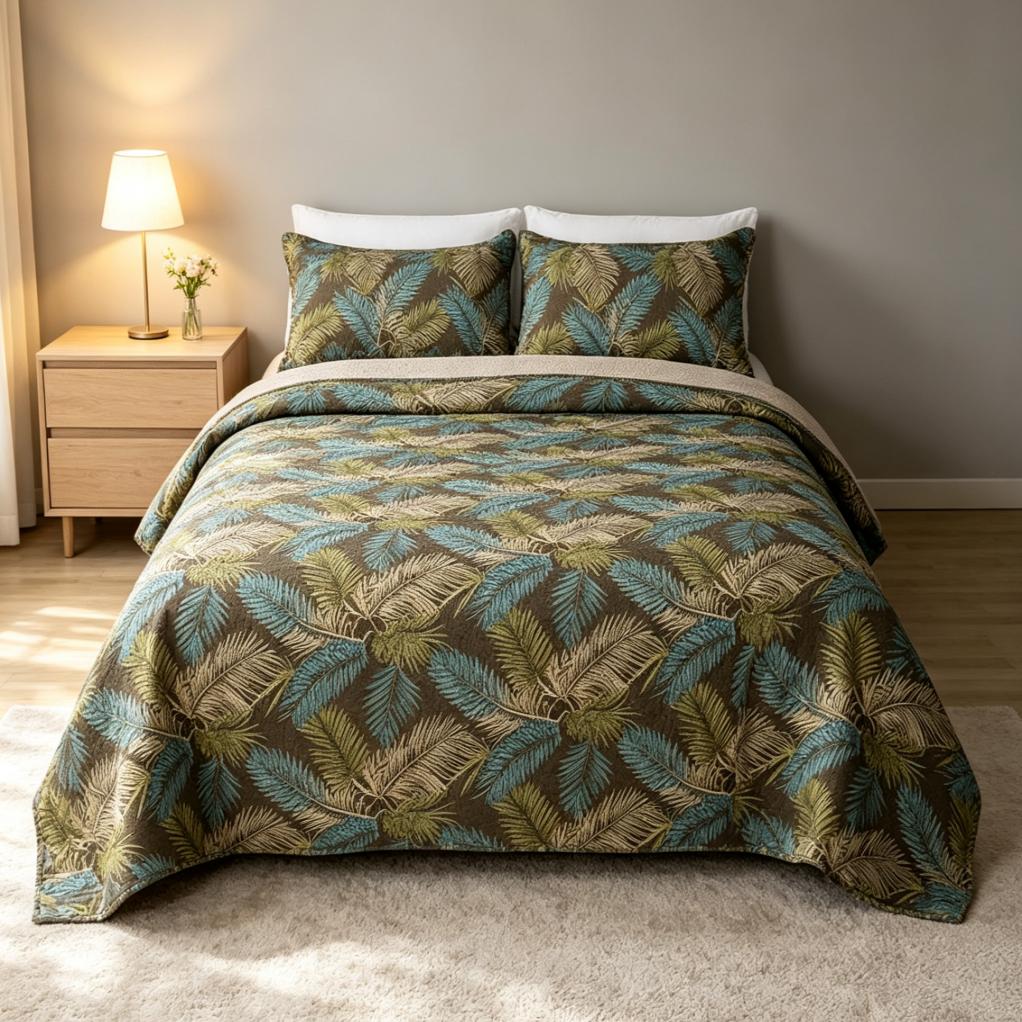 Printed 100% Cotton Green Flower Bedspread