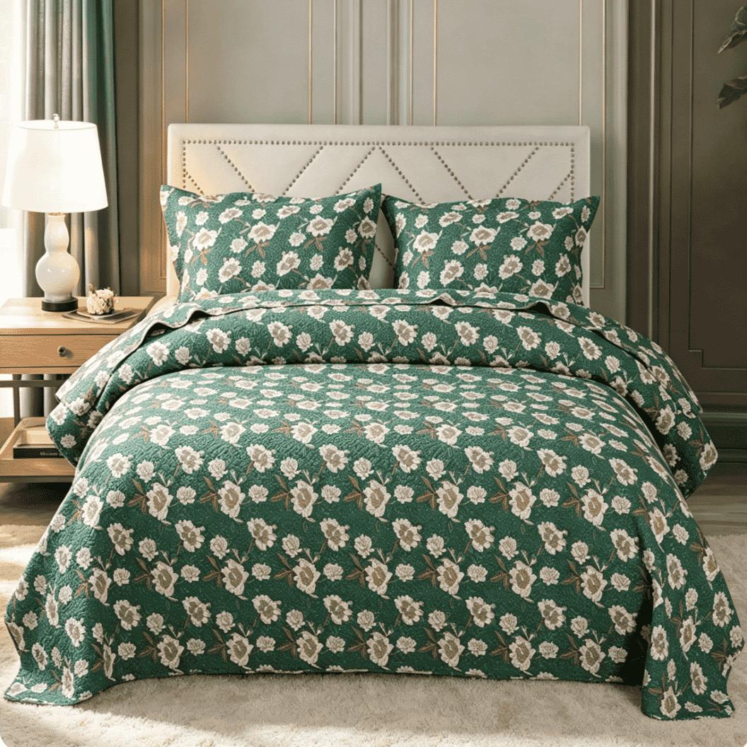 Printed 100% Cotton Green Flower Bedspread