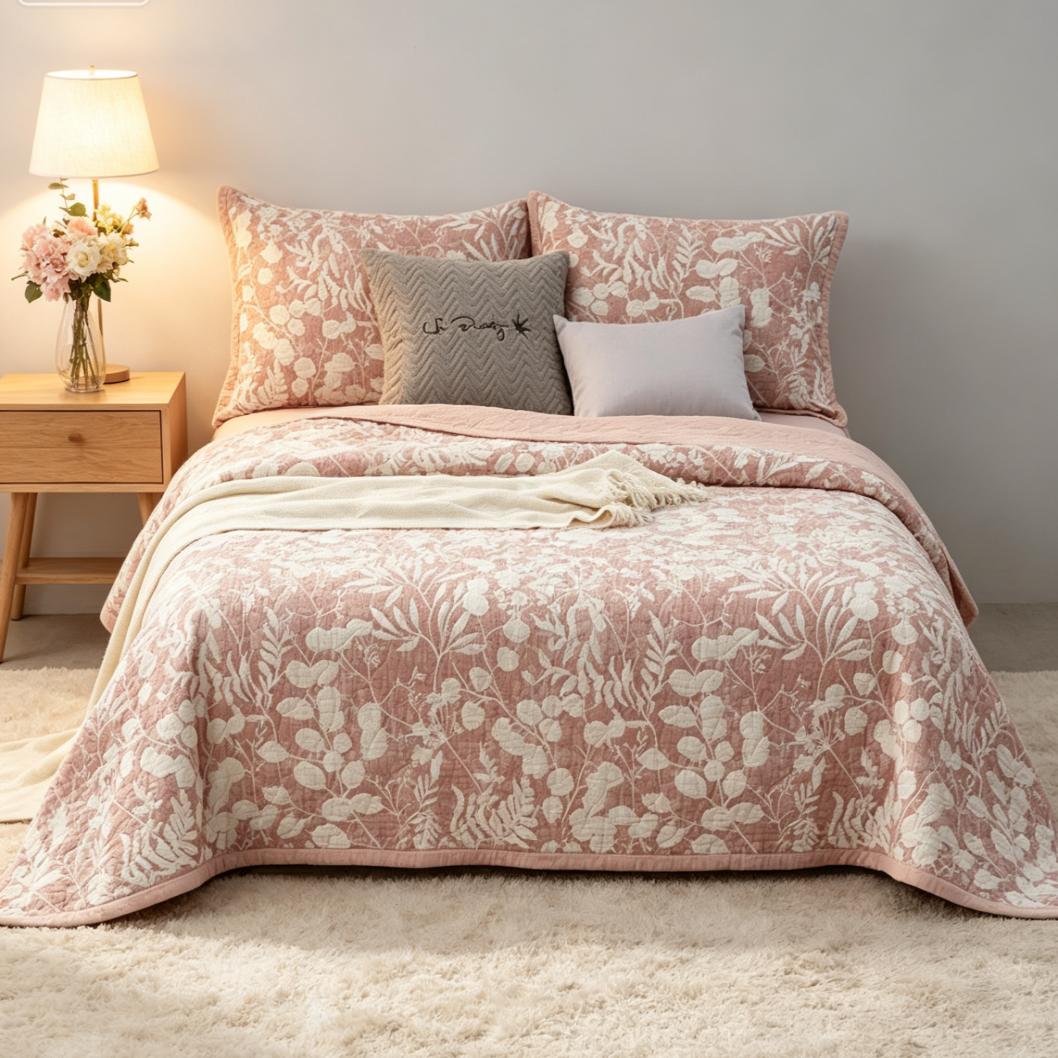 Printed 100% Cotton Pink Flower Bedspread