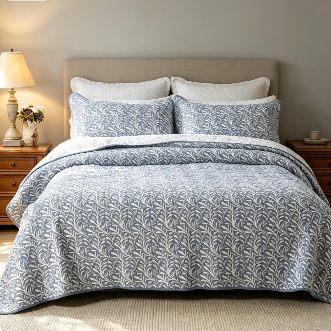 100% Cotton Blue Quilted Bedspread
