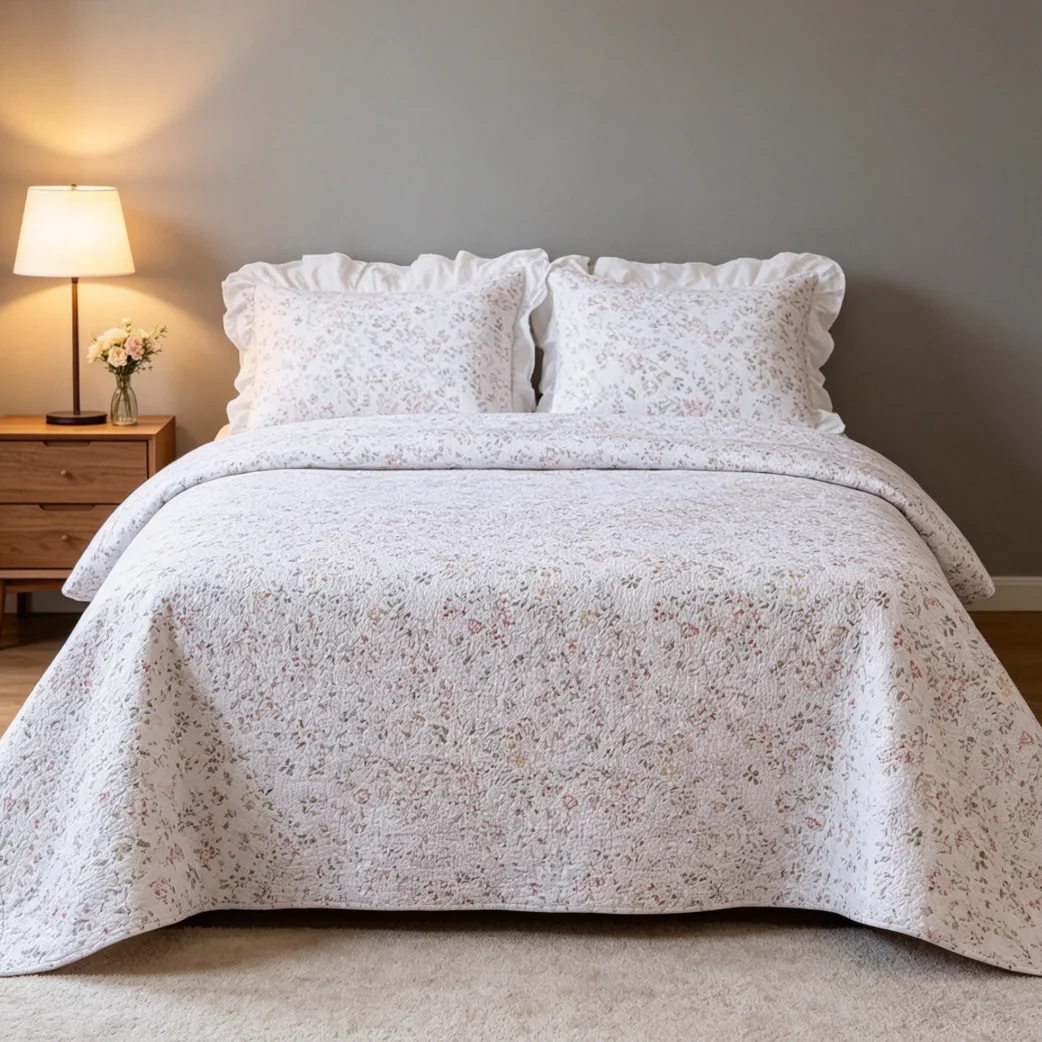 Printed 100% Cotton Pink Flower Bedspread
