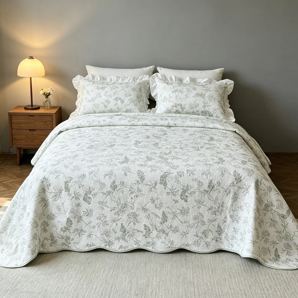 Printed 100% Cotton Green Flower Bedspread