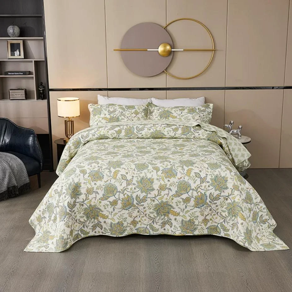 Printed 100% Cotton Green Flower Bedspread