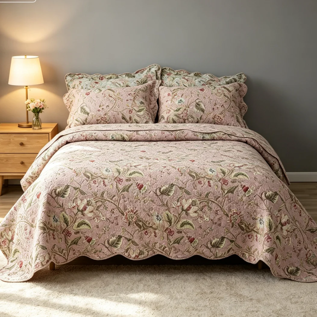Printed 100% Cotton Pink Flower Bedspread