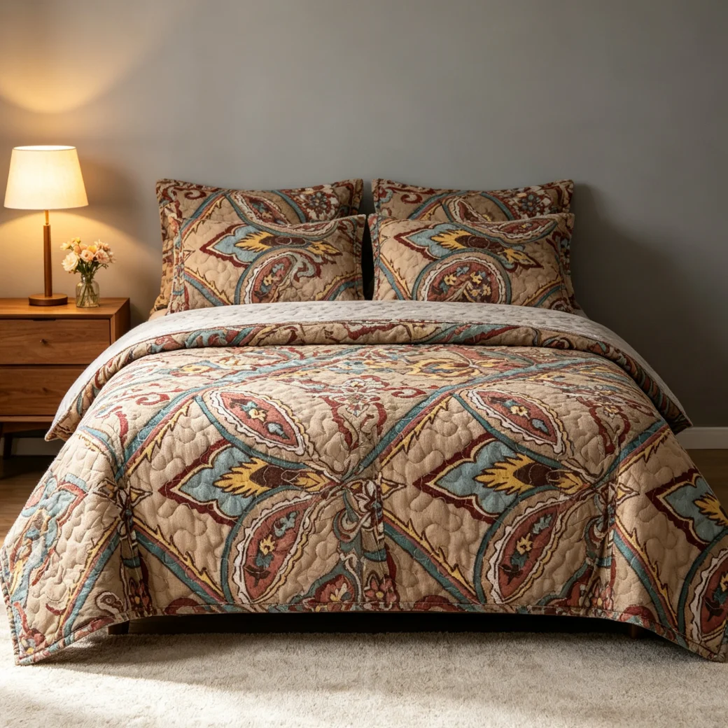 Printed 100% Cotton Green Flower Bedspread