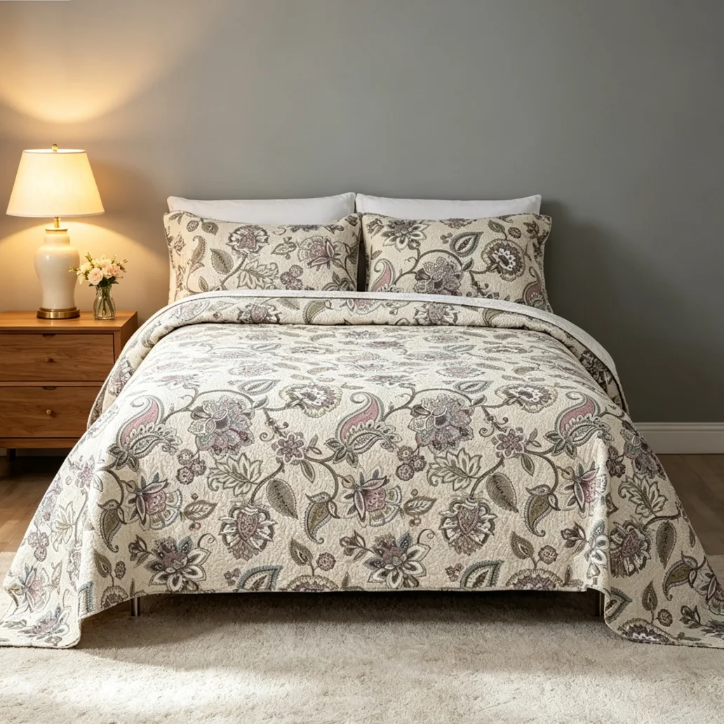 Printed 100% Cotton Flower Bedspread