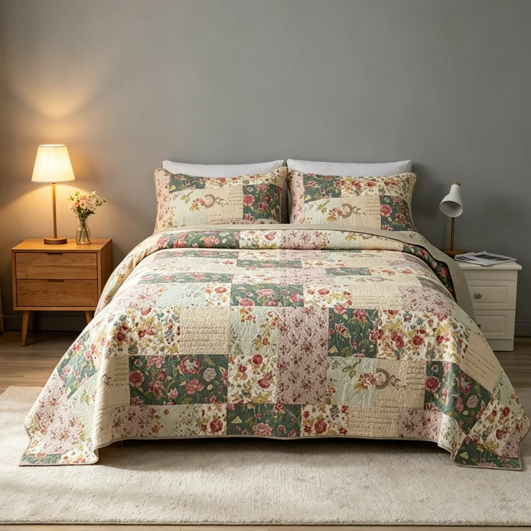Printed 100% Cotton Flower Bedspread
