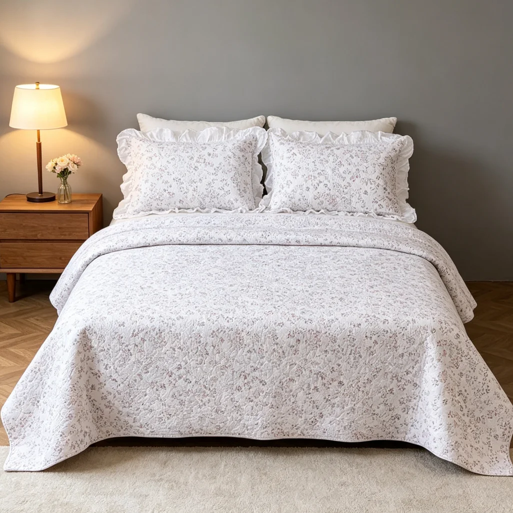 Printed 100% Cotton Pink Flower Bedspread