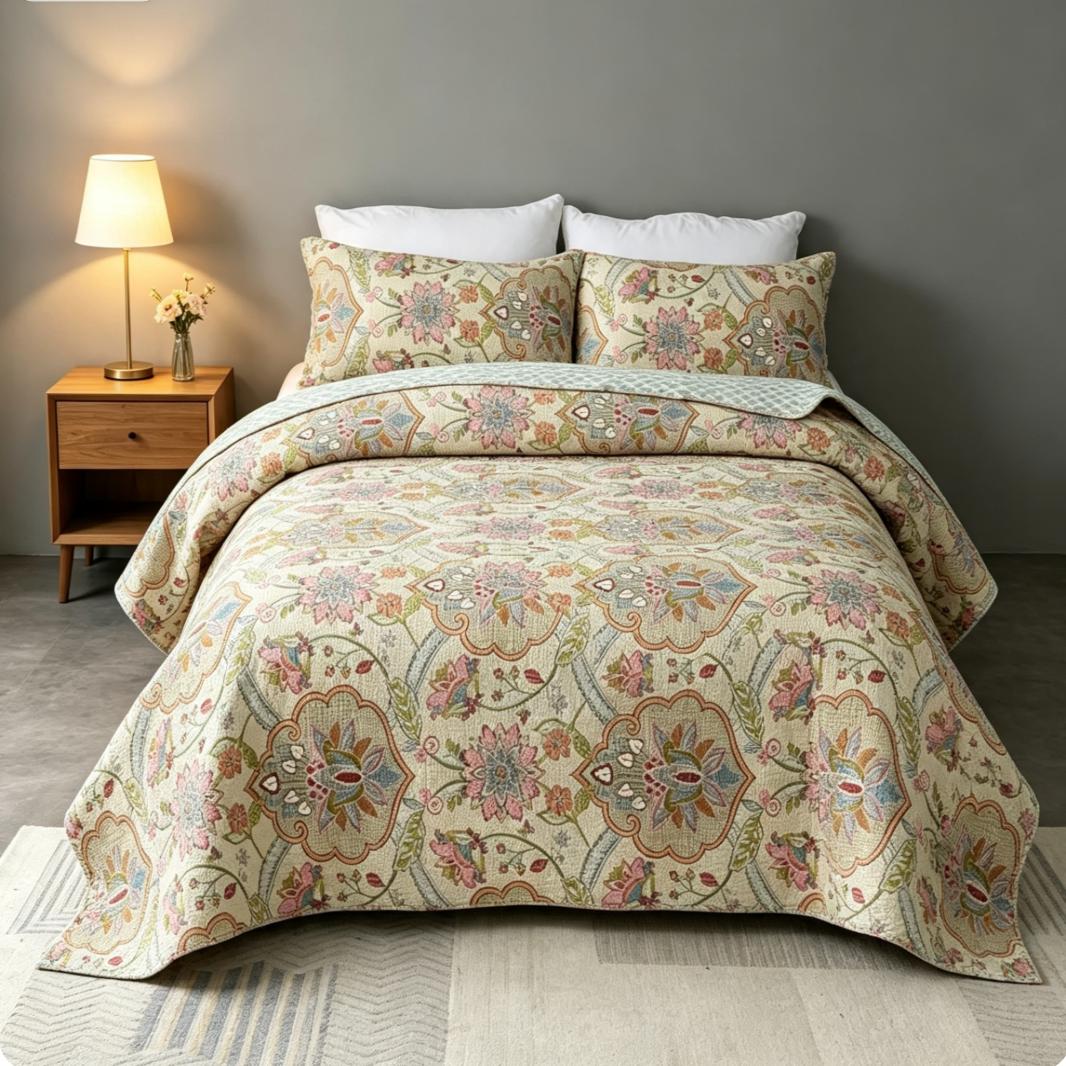 Printed 100% Cotton Flower Bedspread