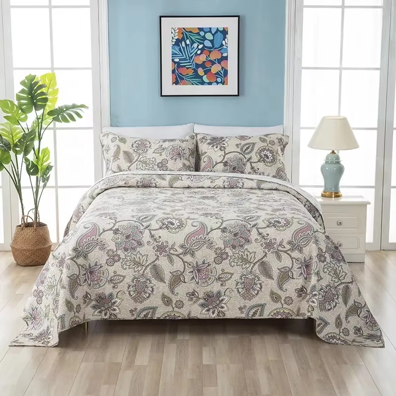 Printed 100% Cotton Flower Bedspread