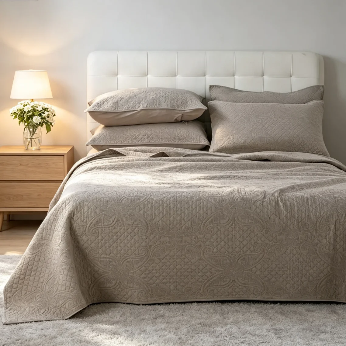 100% Cotton Light Paisley Quilted Bedspread