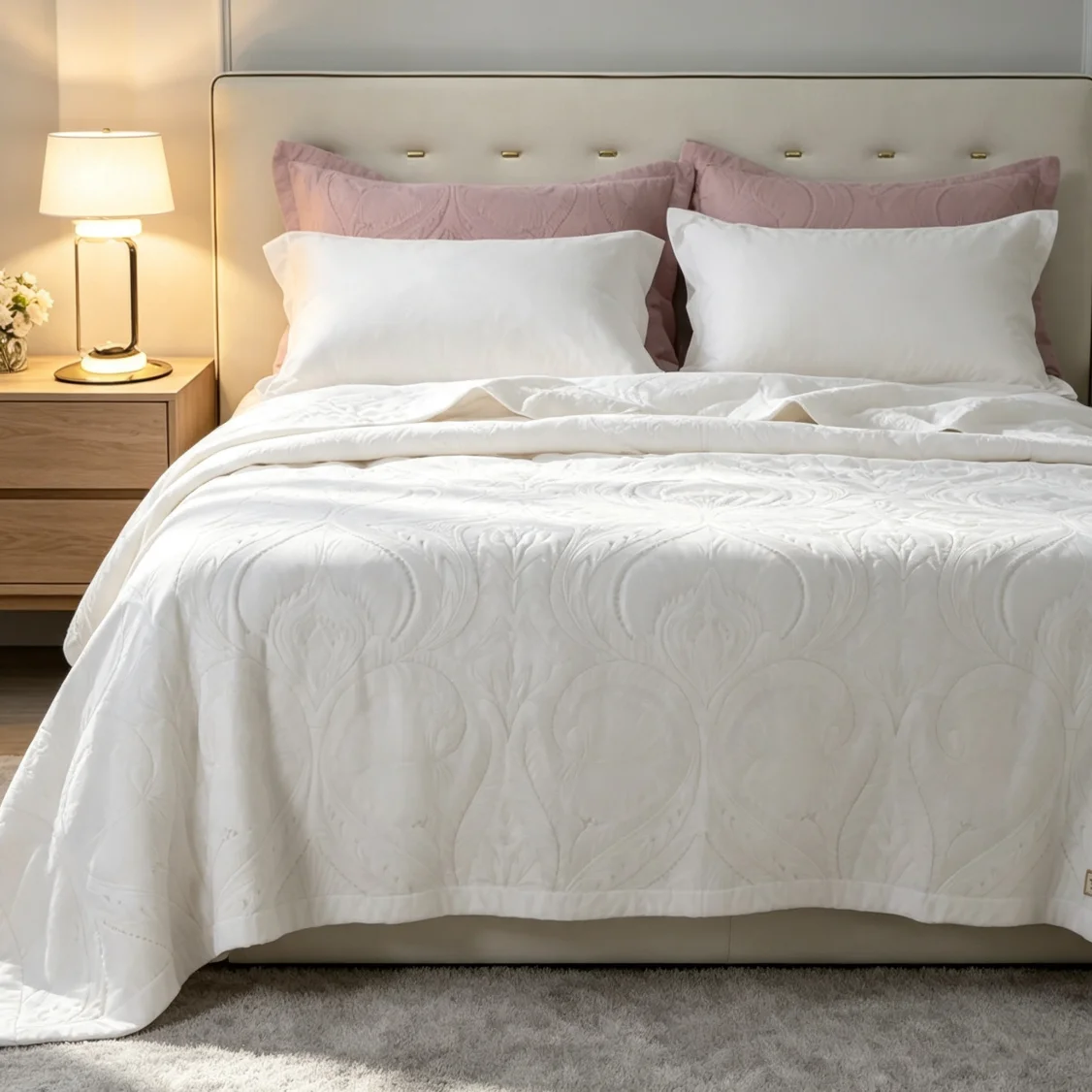 100% Cotton Light Paisley Quilted Bedspread