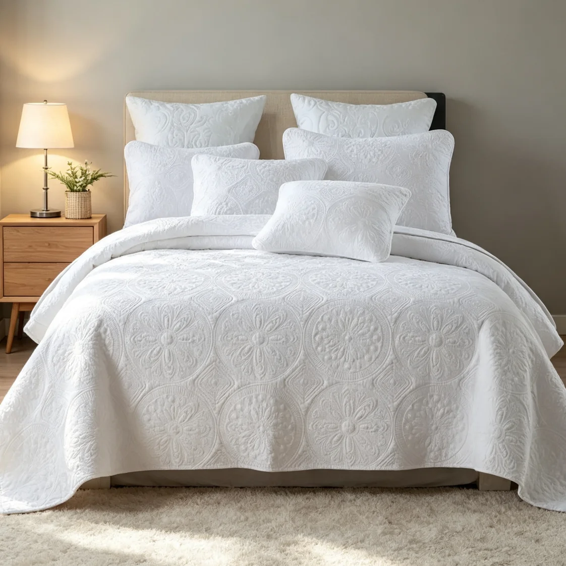 100% Cotton Light Paisley Quilted Bedspread