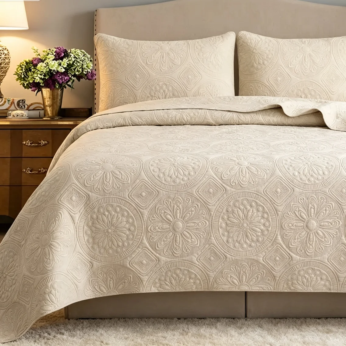 100% Cotton Light Paisley Quilted Bedspread