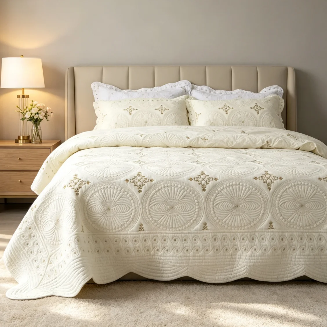 100% Cotton Light Paisley Quilted Bedspread