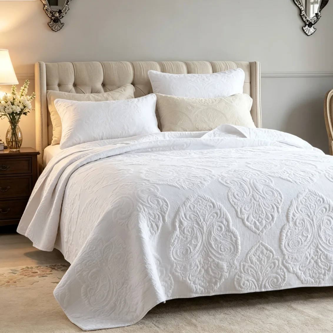 100% Cotton Light Paisley Quilted Bedspread