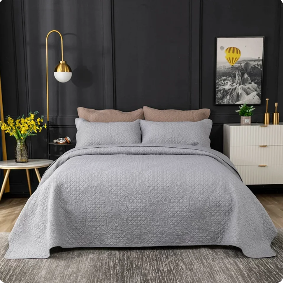 100% Cotton Medium Grey Quilted Bedspread