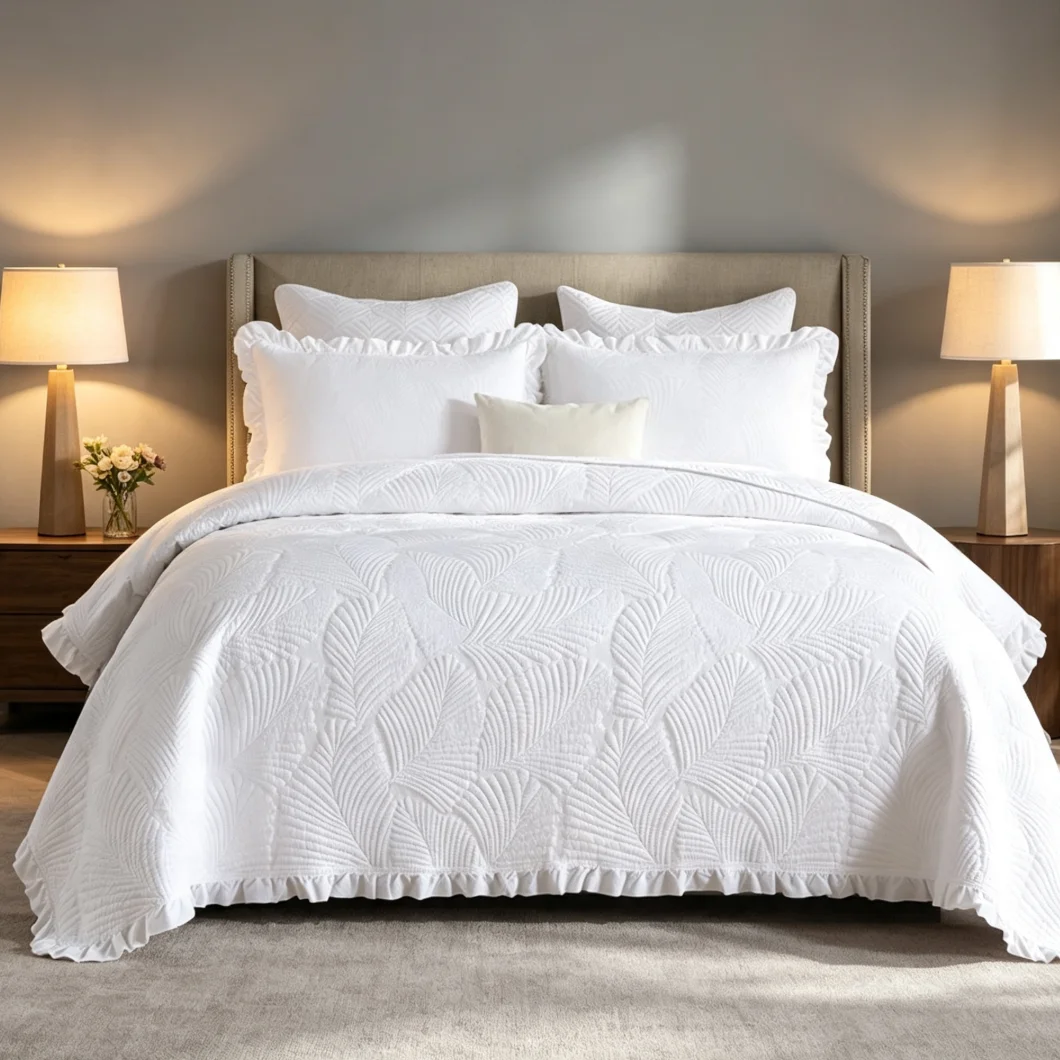 100% Cotton Pure White Quilted Bedspread