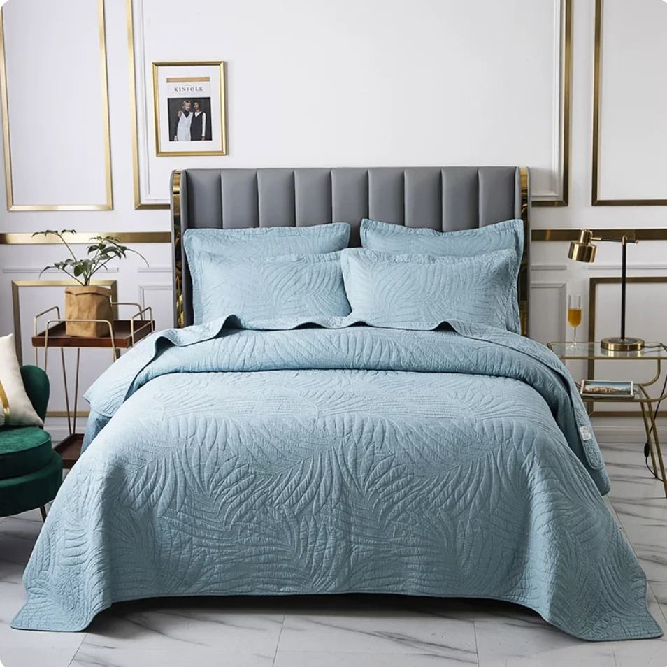 100% Cotton Dusty Blue Quilted Bedspread