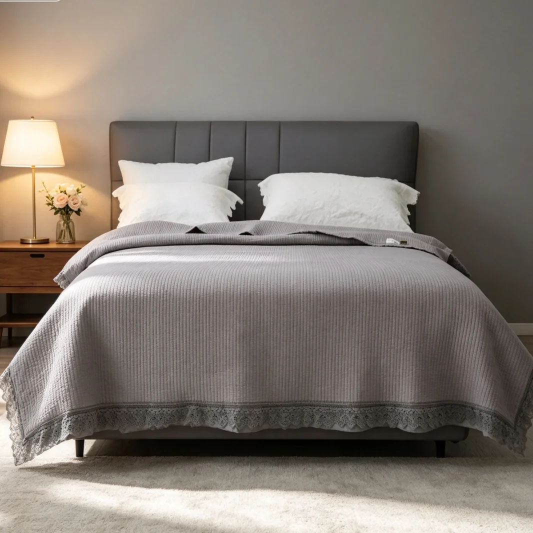 100% Cotton Dusty Grey Quilted Bedspread