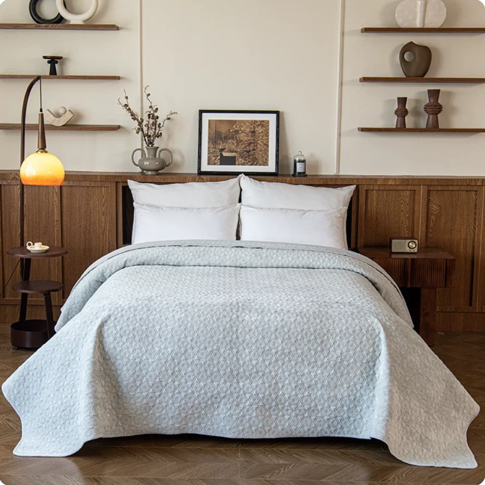 100% Cotton Light Sky Blue Quilted Bedspread