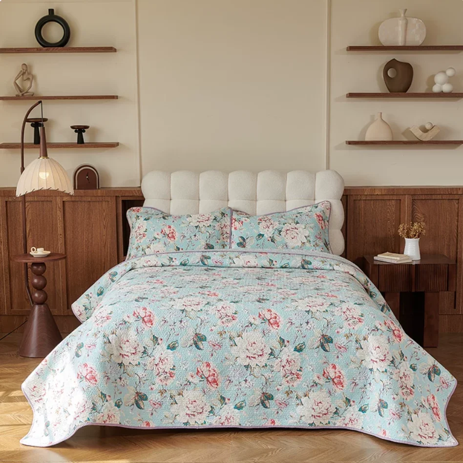 Double-sided 100% Cotton Floral Quilted Bedspread