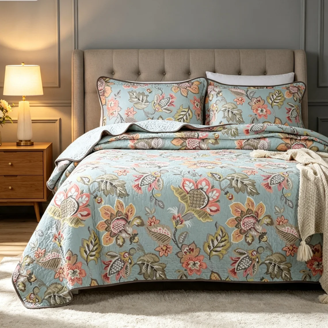 Printed 100% Cotton Flower Bedspread