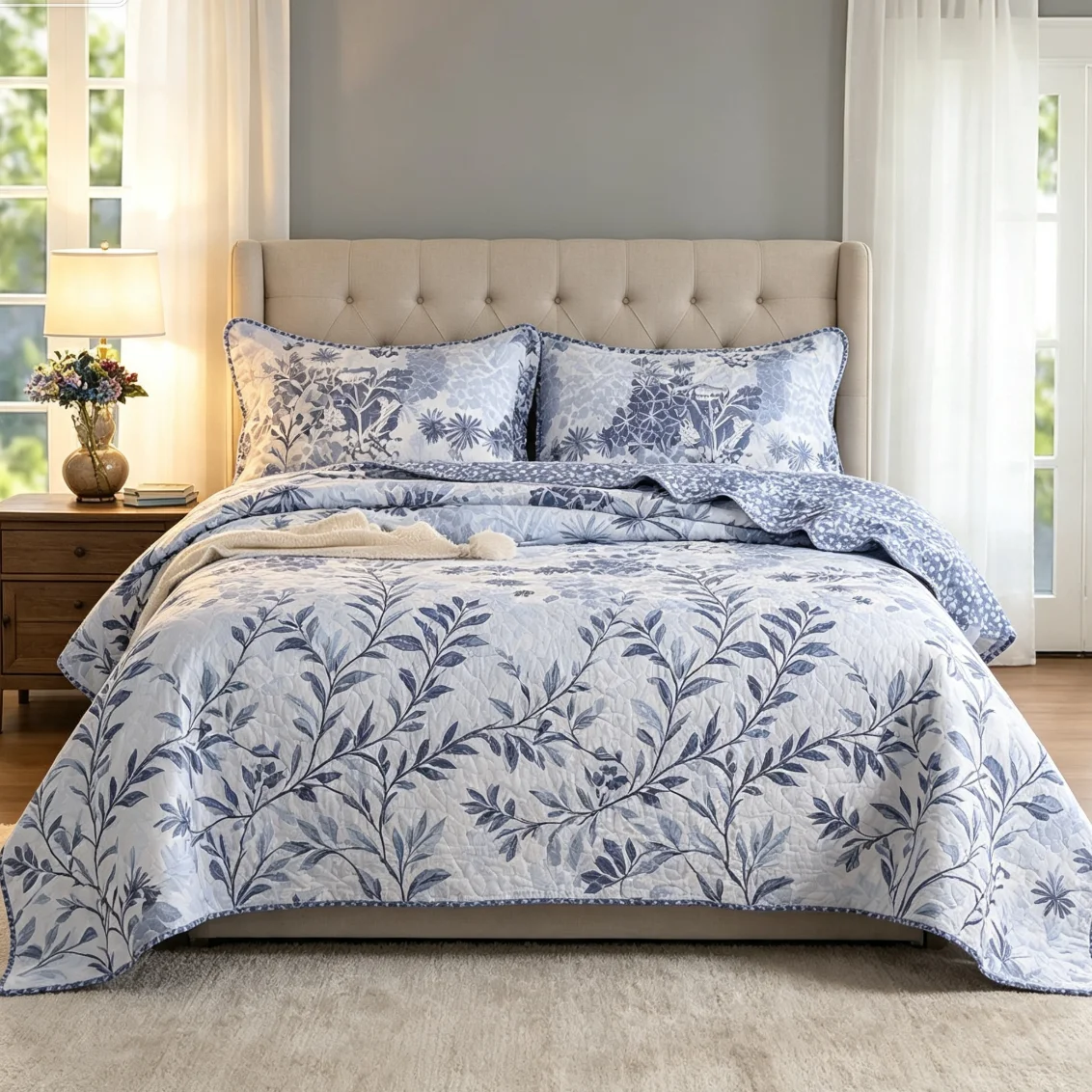 Printed 100% Cotton Flower Bedspread