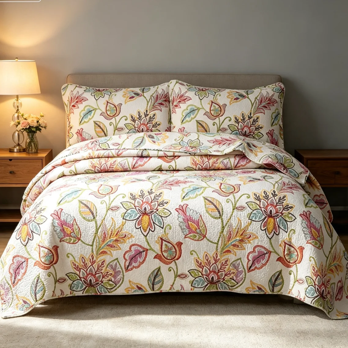 Printed 100% Cotton Flower Bedspread