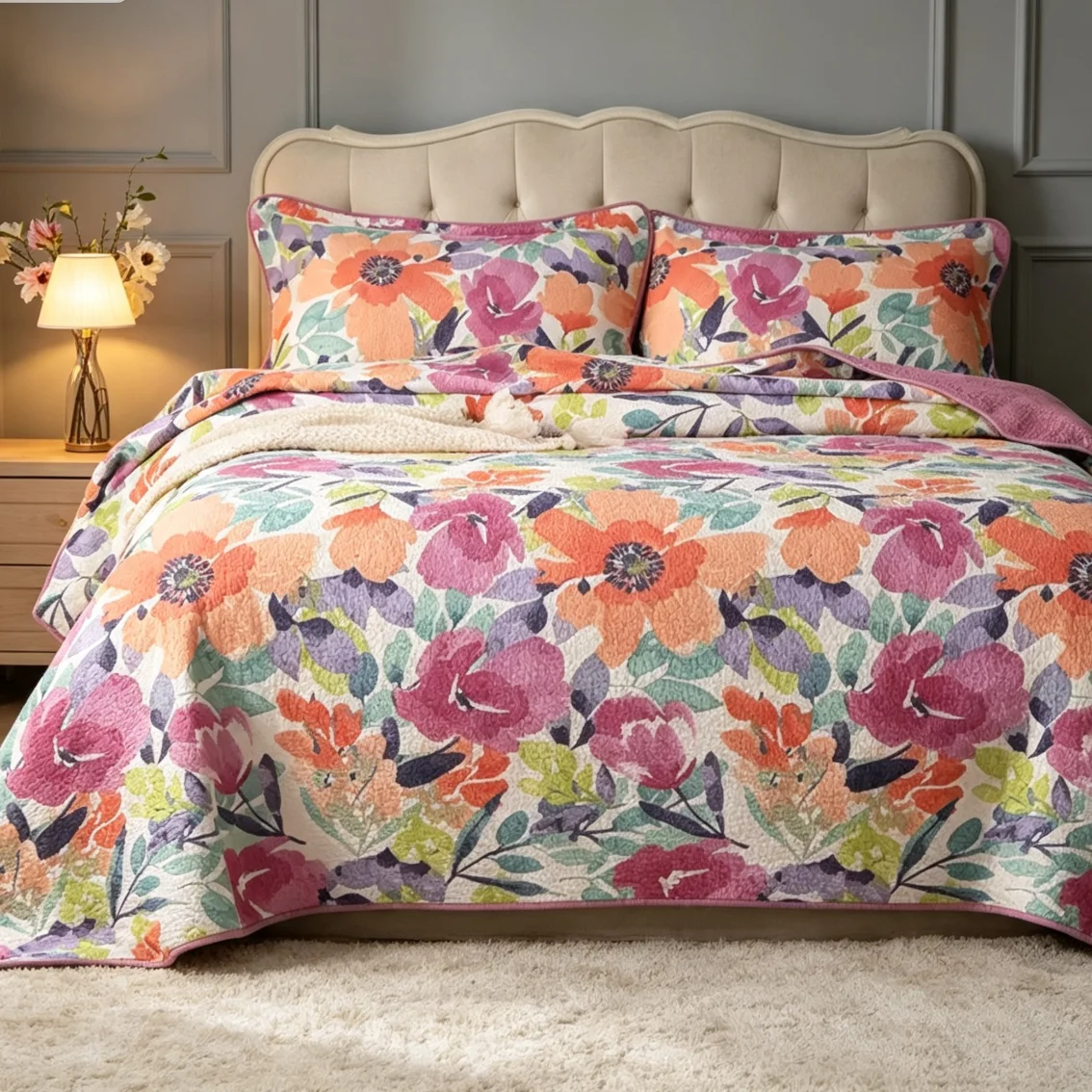 Printed 100% Cotton Flower Bedspread