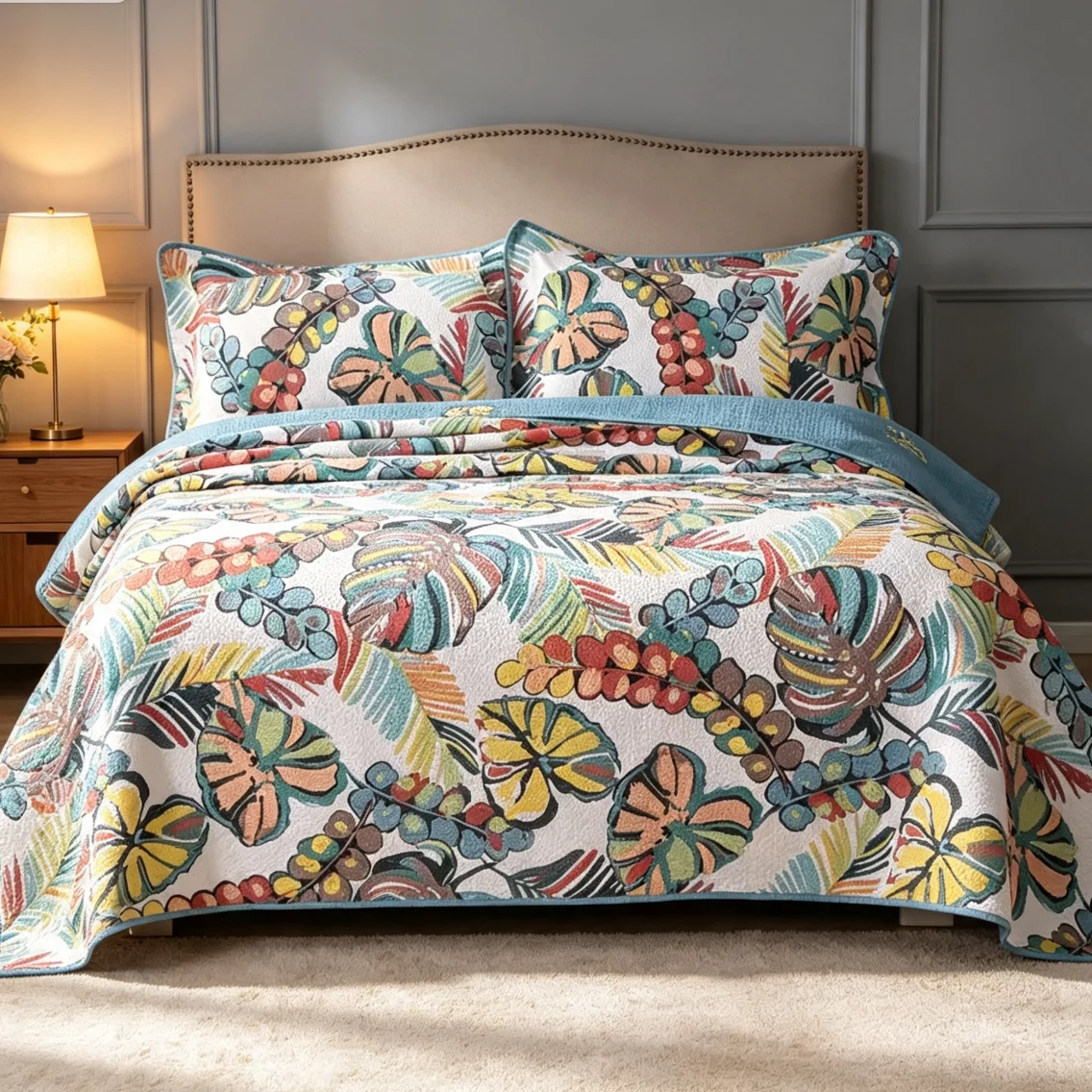 Printed 100% Cotton Floral Flower Bedspread