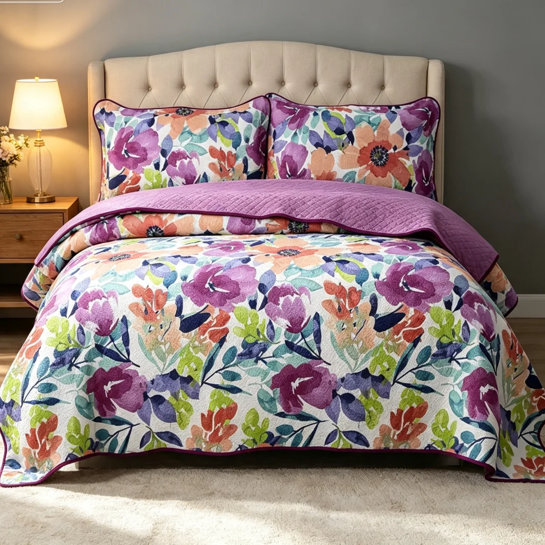 Printed 100% Cotton Floral Flower Bedspread