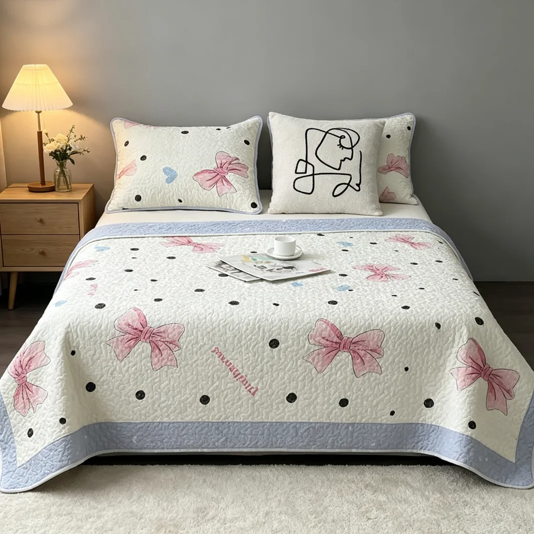 Printed 100% Cotton Cream Flower Bedspread